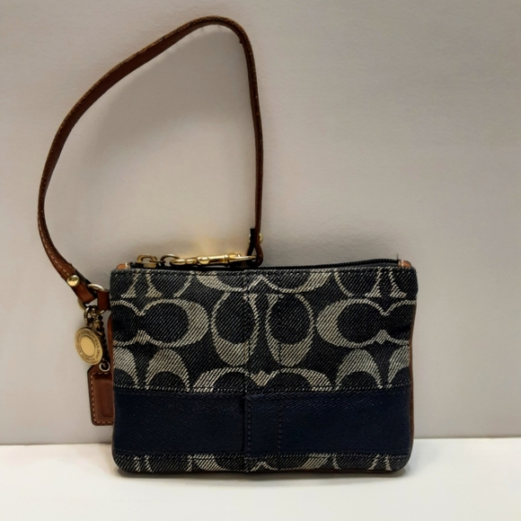 Coach Handbags - Coach side zipper Denim logo wristlet